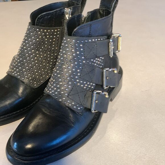 ZADIG & VOLTAIRE Laureen Studded Flap Boots Edgy Black Goth Combat Rock - Picture 6 of 7